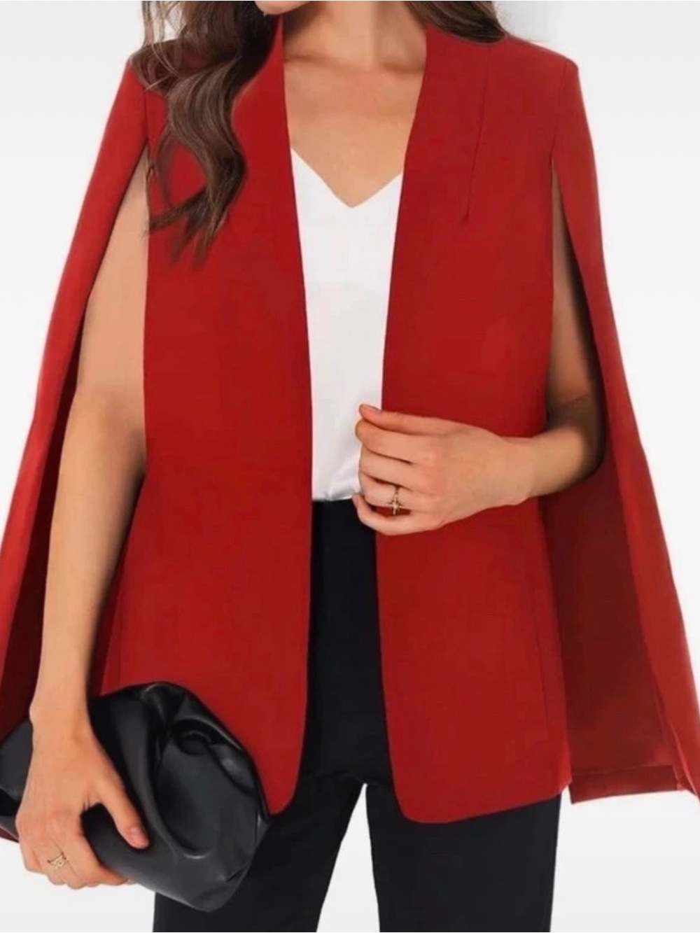 Women's Red Cape Sleeve Open Front Sweater